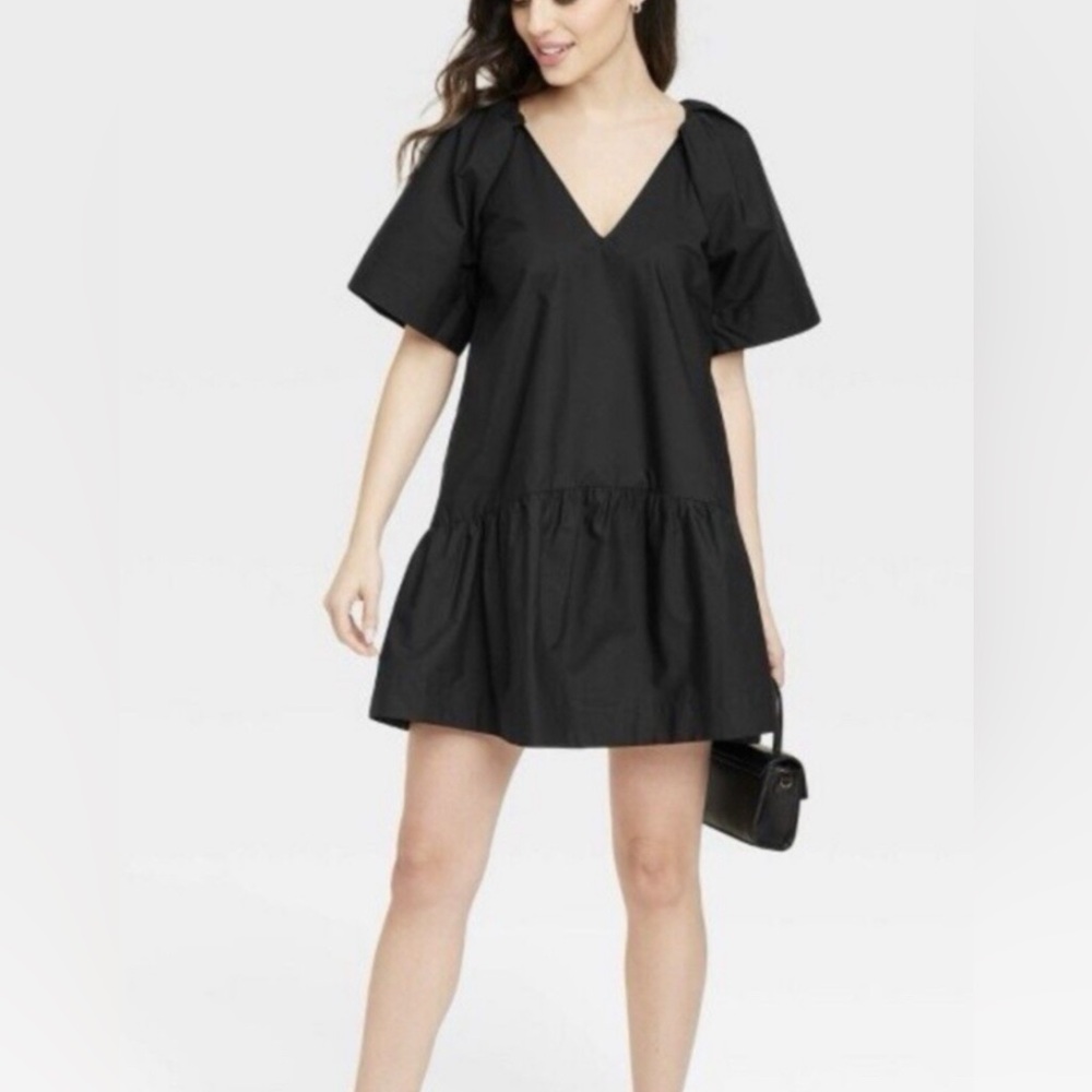 A new day Poplin v-neck Short Sleeve Mini Dress M